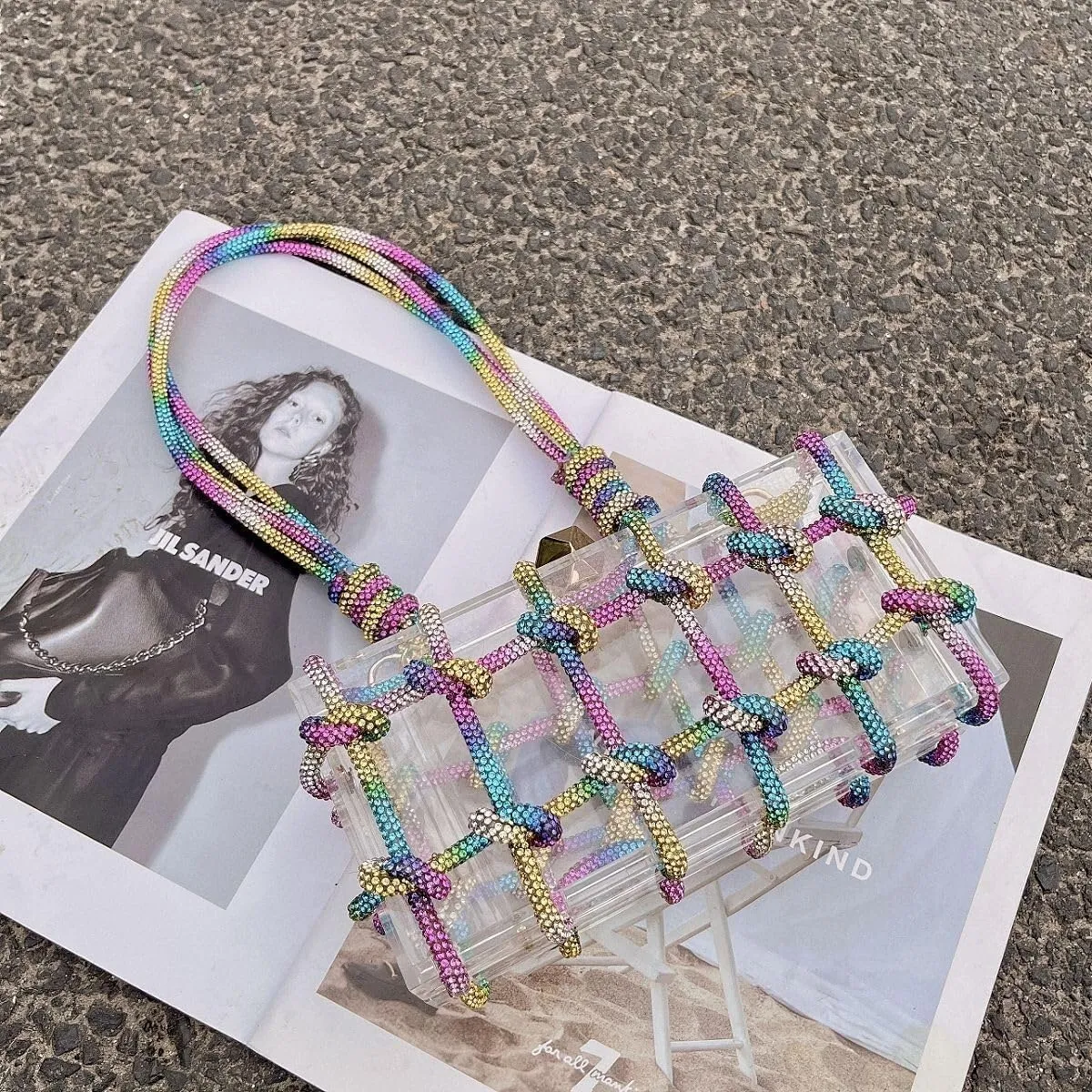 Women's Crossbody Bags Acrylic Evening Clear Shoulder Rhinestone Clutch Purses Drawstring Box Handbag for Party Wedding Prom