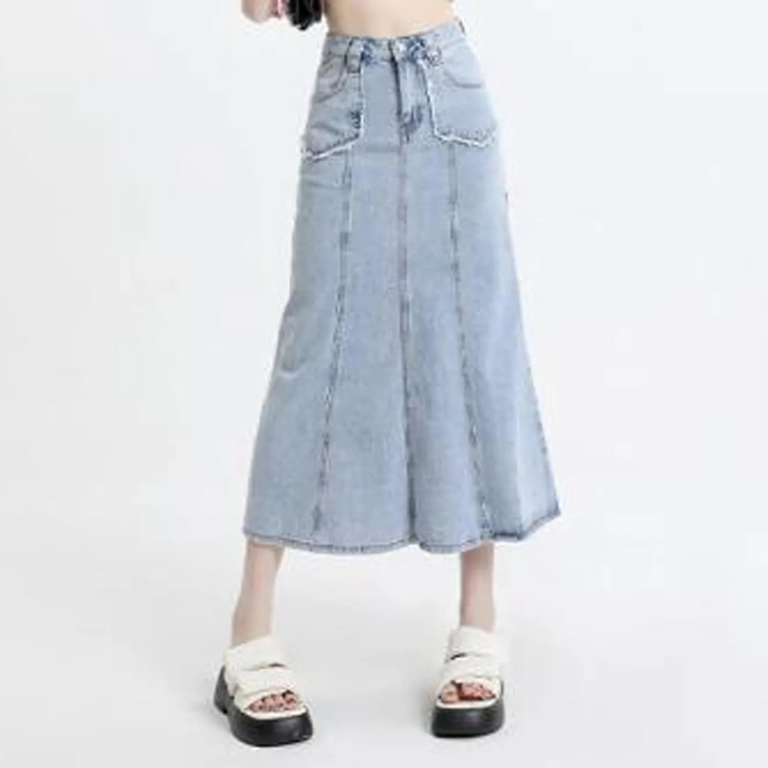 Women's Curvy Tummy Control Skirt High Waisted Midi Length Casual Cute Button Down Fishtail Skirts Sexy Denim Trendy