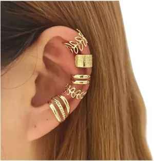 Women's Elegant Ear Cuffs 14K Gold Plated Non Pierced Clip on Fashion Cartilage Earring Set for Women