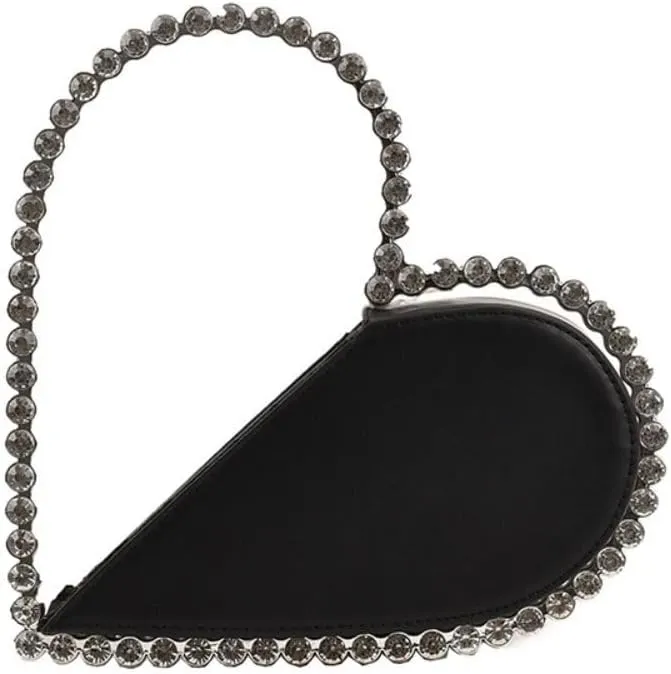 Women's Evening Clutch Bag, Love Shape Evening Clutch Handbag, Metal Handle Rhinestone Clutch Purse Wedding Party Purse Handbag for Women