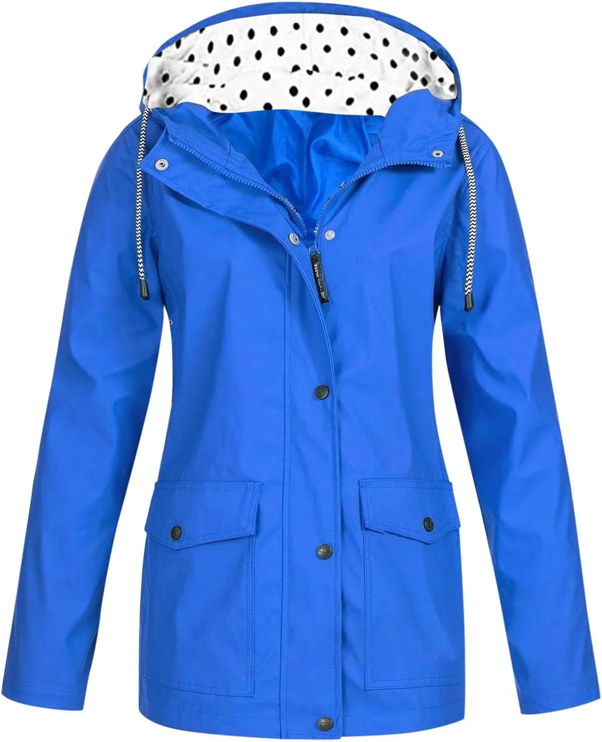 Womens Fashion Rain Jacket with Hood Plus Size Lightweight Windbreaker Zip Up Drawstring Raincoat Windproof Trench Coat