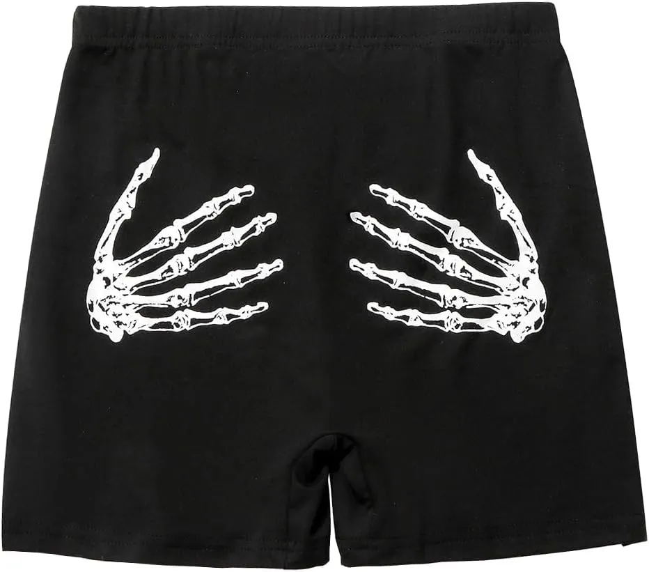 Women's High Waist Biker Shorts Skeleton Hands Tummy Control Athletic Workout Running Yoga Shorts