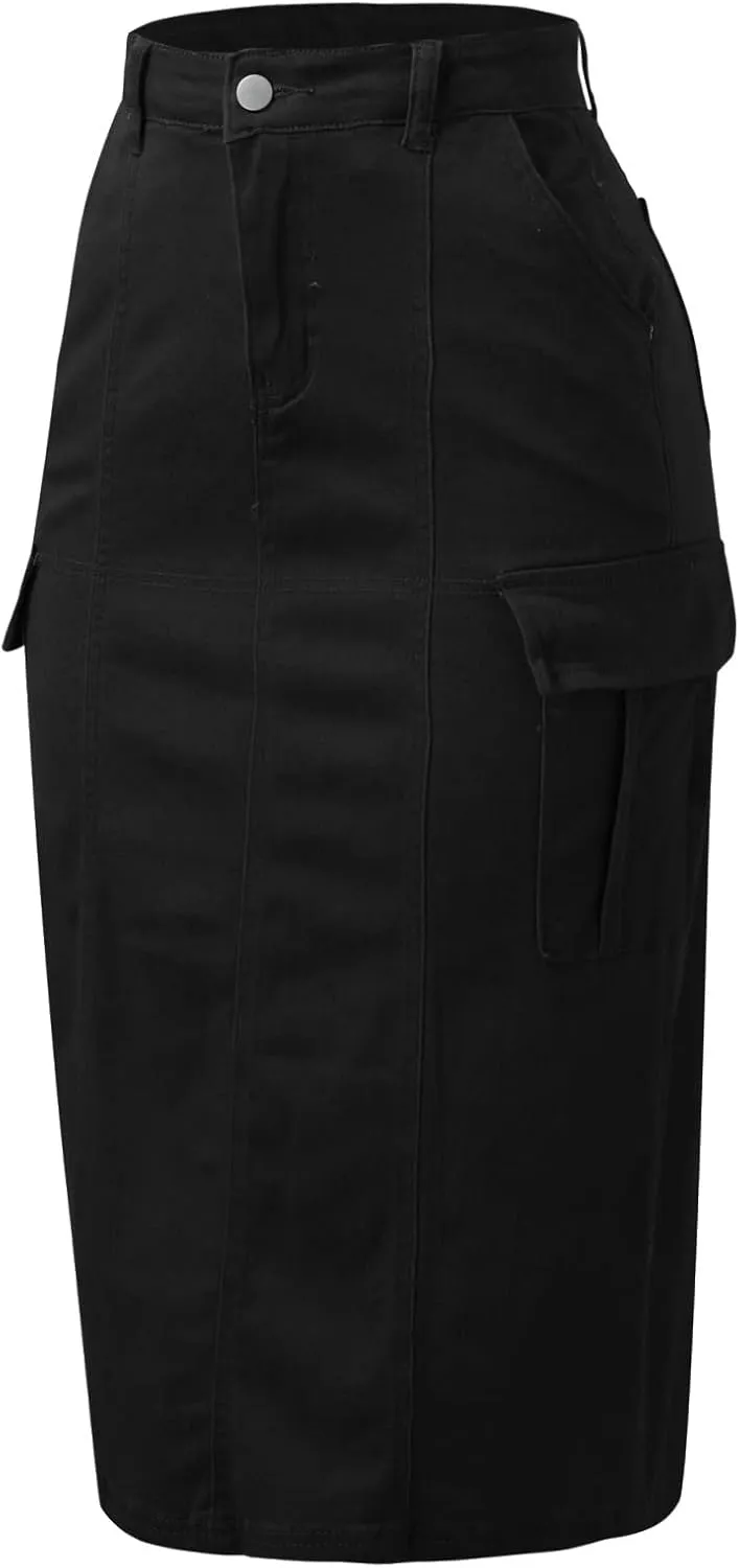Women's High Waisted Cargo Skirt Summer Casual Pleated Button Jean Skirt with Pockets 2024