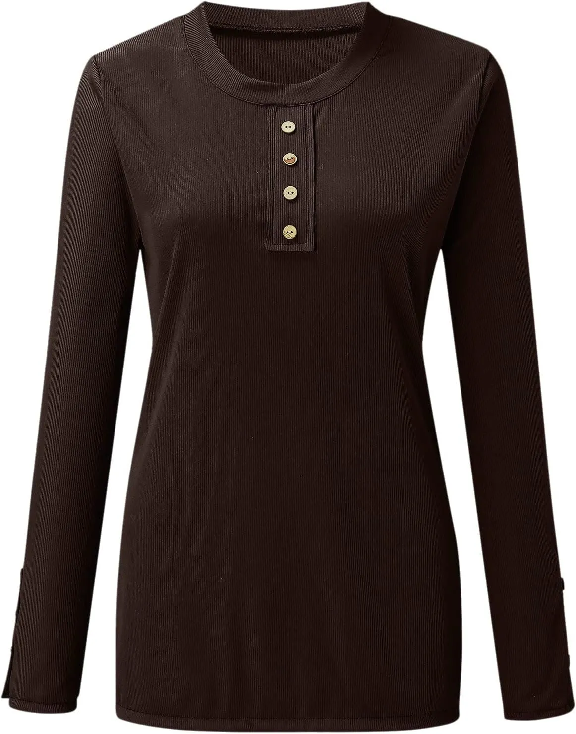 Womens Knit Sweater Fashion Solid Color Scoop Neck Button Up Slim Fit Long Sleeve Ribbed Tops Autumn Knitwear Shirts