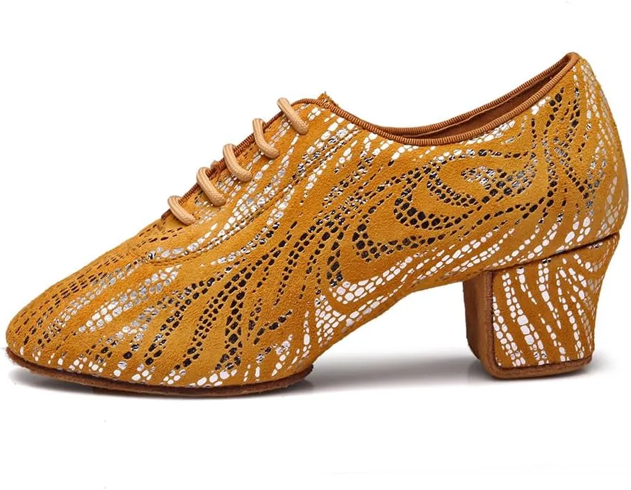 Women's Latin Dance Shoes Lace-up Salsa Ballroom Professional Teaching Practice Low Heel Dance Shoes