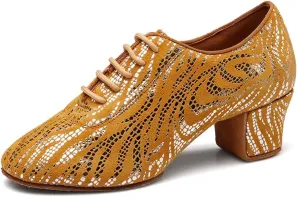 Women's Latin Dance Shoes Lace-up Salsa Ballroom Professional Teaching Practice Low Heel Dance Shoes