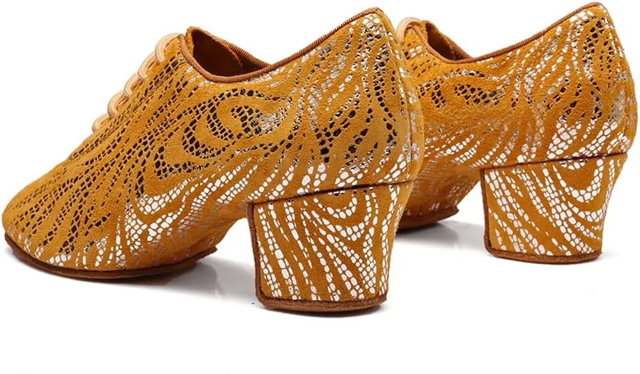 Women's Latin Dance Shoes Lace-up Salsa Ballroom Professional Teaching Practice Low Heel Dance Shoes