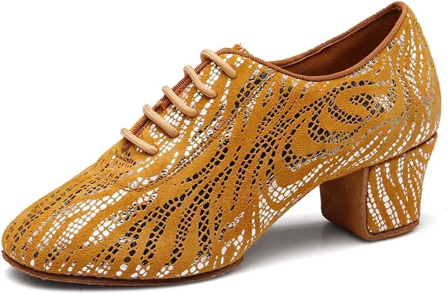 Women's Latin Dance Shoes Lace-up Salsa Ballroom Professional Teaching Practice Low Heel Dance Shoes