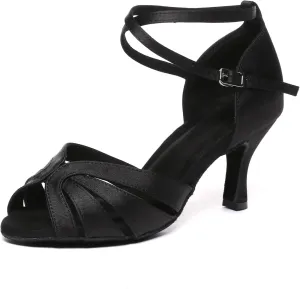 Womens Latin Dance Shoes Satin Ballroom Salsa Tango Performance Practice Dance Shoes