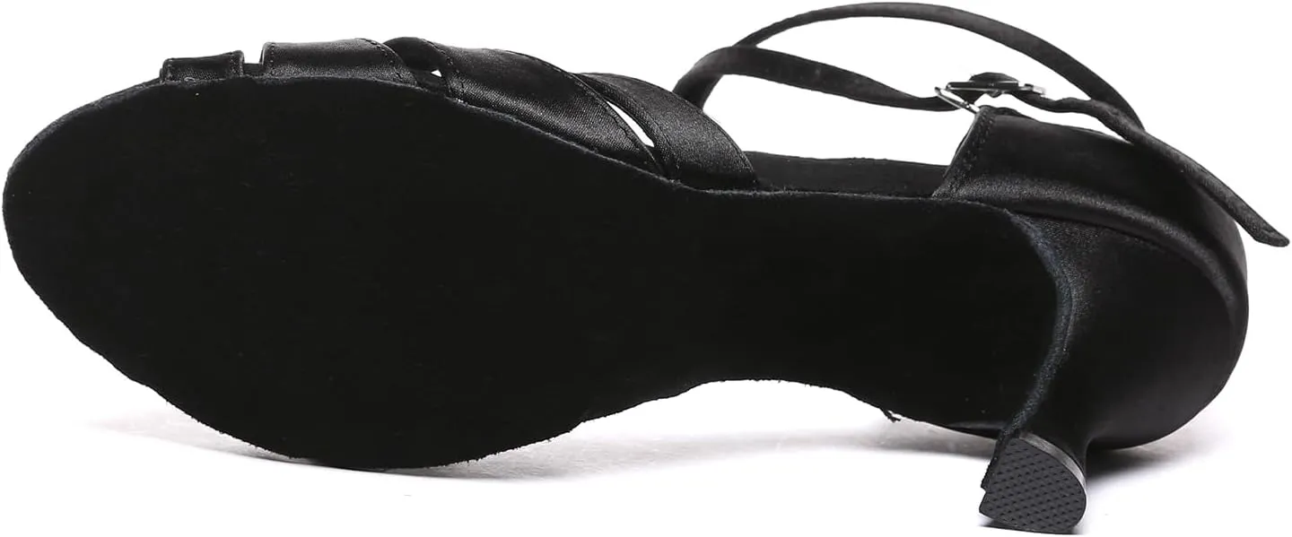 Womens Latin Dance Shoes Satin Ballroom Salsa Tango Performance Practice Dance Shoes