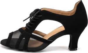 Women's Latin Salsa Dance Shoes Lace-up Open-Toe Wedding Party Ballroom Dancing Shoes,Model FT087-Suede Sole-2.5Heel