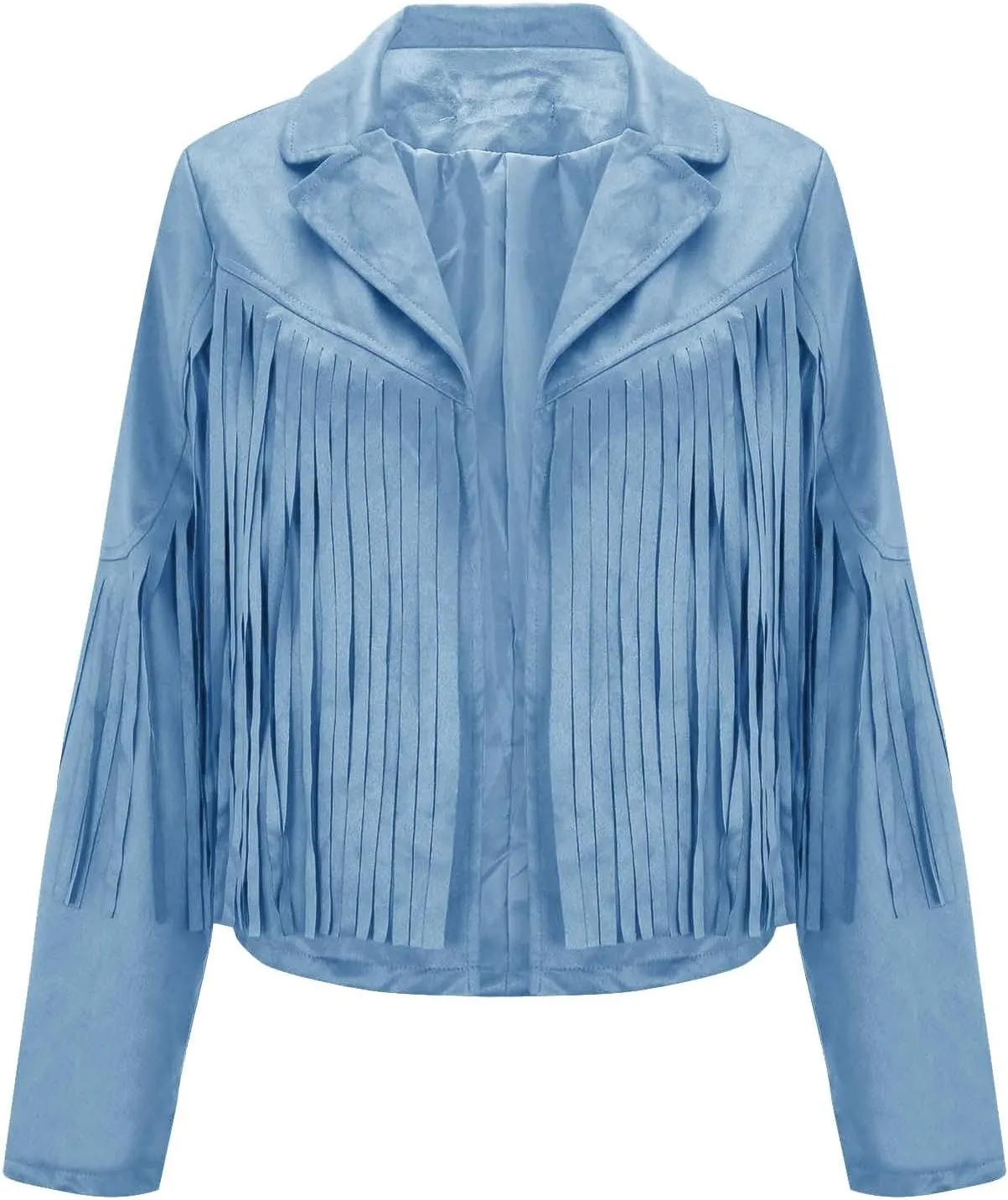 Women's Leather Jacket Faux Suede Fringe Jacket Long Sleeve Lapel Vintage Coats Open Front Tassel Cardigan