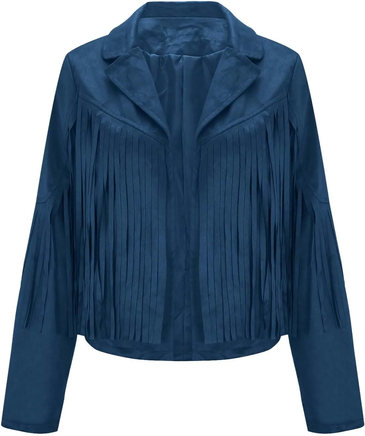 Women's Leather Jacket Faux Suede Fringe Jacket Long Sleeve Lapel Vintage Coats Open Front Tassel Cardigan