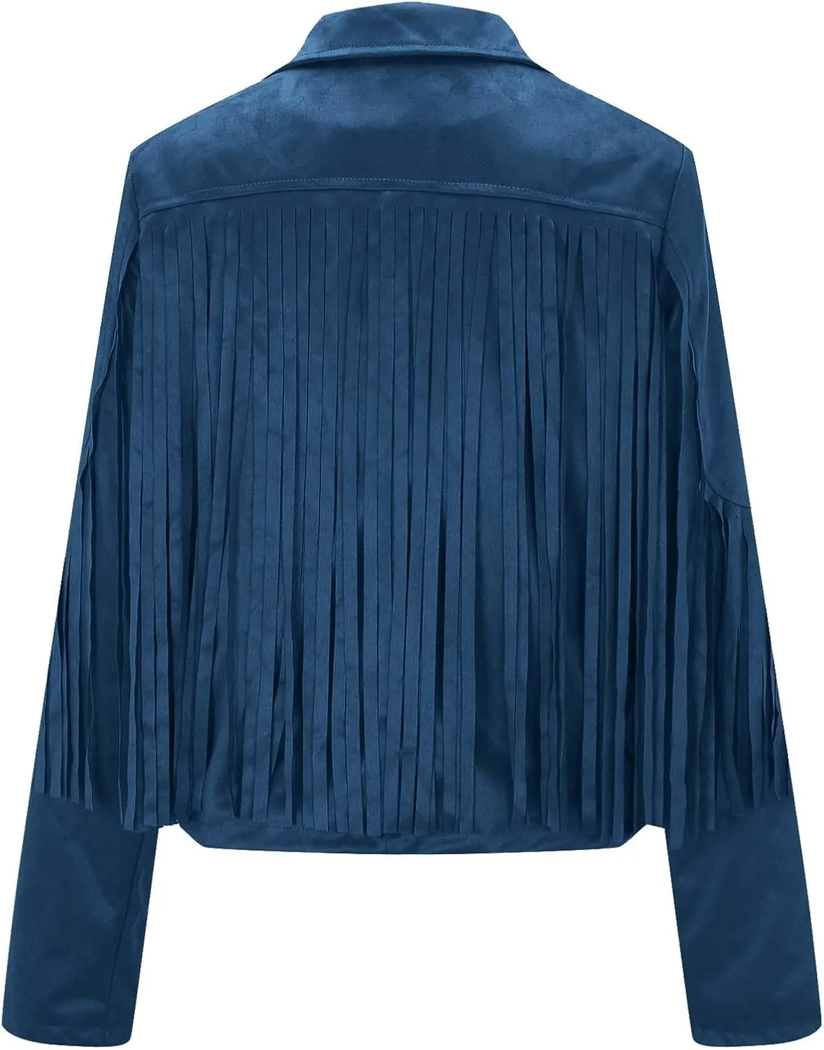 Women's Leather Jacket Faux Suede Fringe Jacket Long Sleeve Lapel Vintage Coats Open Front Tassel Cardigan