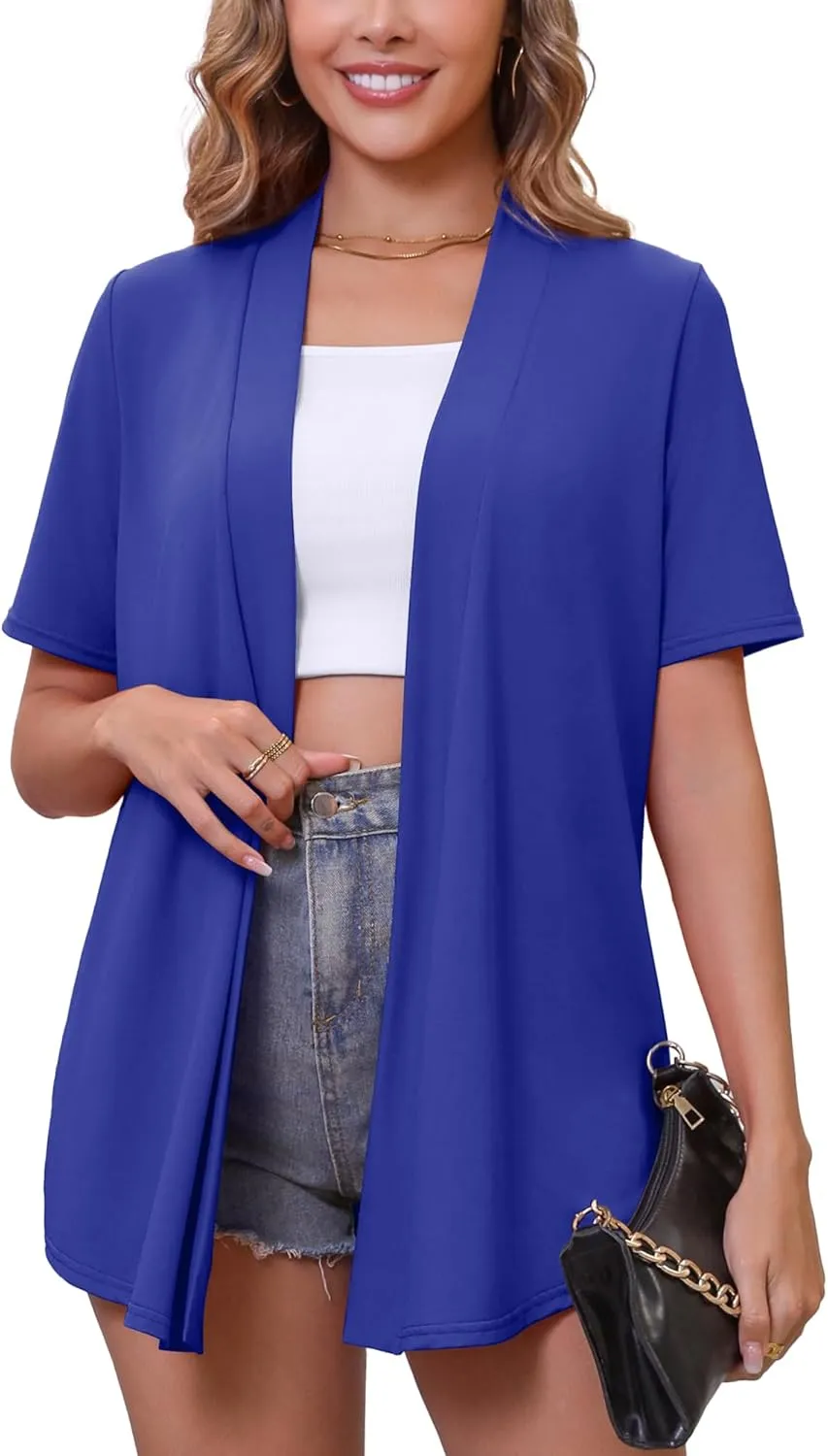 Women's Lightweight Open Front Cardigans Short Sleeve Casual Soft Drape Spring Summer Fall Cardigan S-3XL