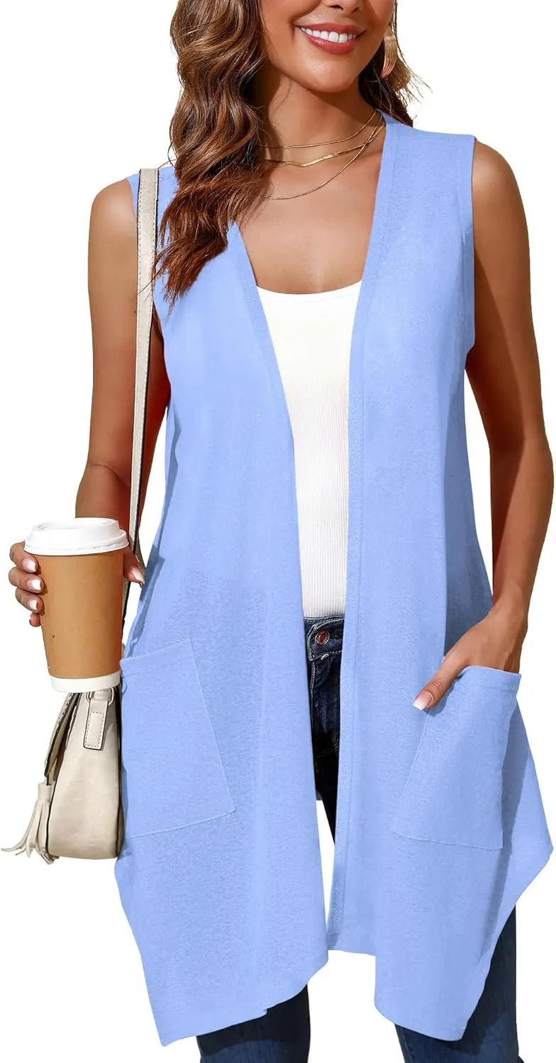 Women's Lightweight Open Front Cardigans Short Sleeve Casual Soft Sheer Cardigan S-2XL with Pockets