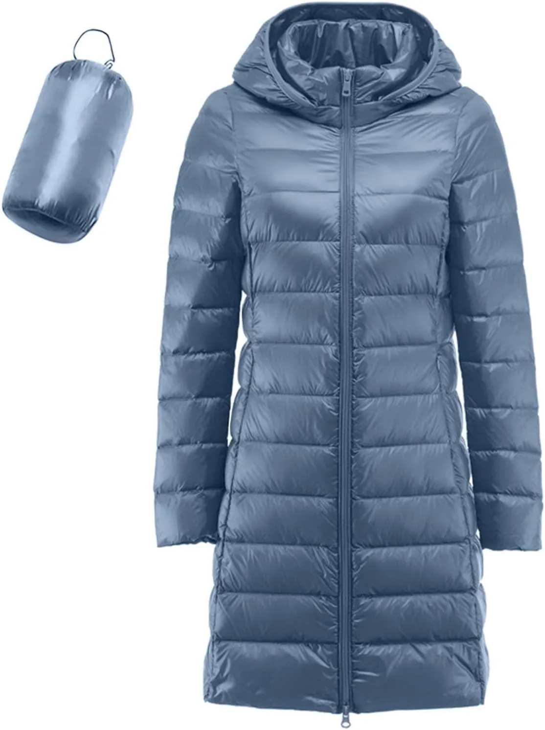 Women's Long Down Coat Packable Puffer Jacket Hooded Winter Ultra Light Quilted Winter Coat with Pocket Outerwear