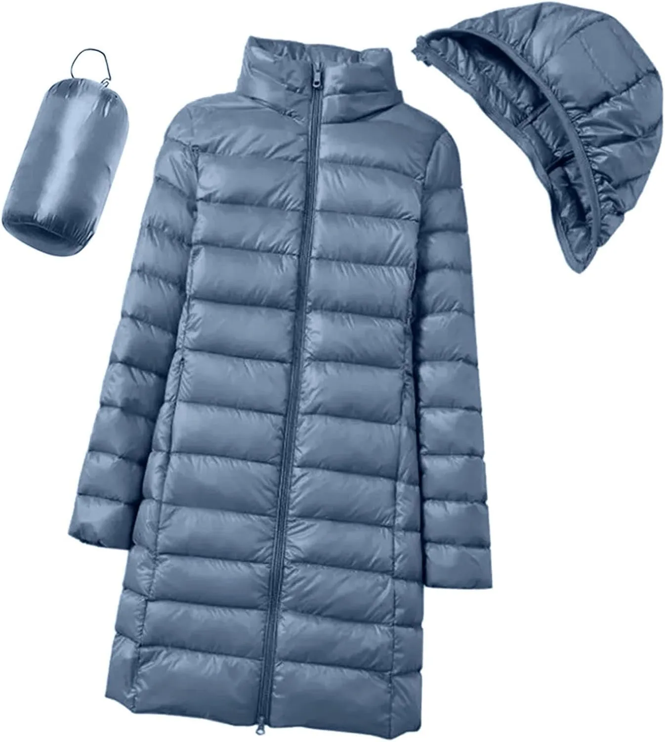 Women's Long Down Coat Packable Puffer Jacket Hooded Winter Ultra Light Quilted Winter Coat with Pocket Outerwear