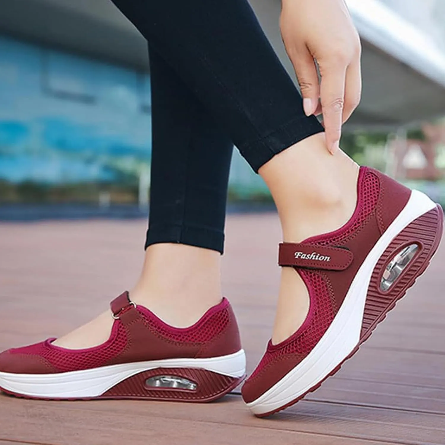 Women's Mesh Adjustable Nurse Shoes Breathable Lightweight Walking Cushion Buffer Fitness Nursing Orthotic Mary Jane Hollow Out Granny Walk Soft-Soled Flats Dance Sneakers Wide Width Non-Slip