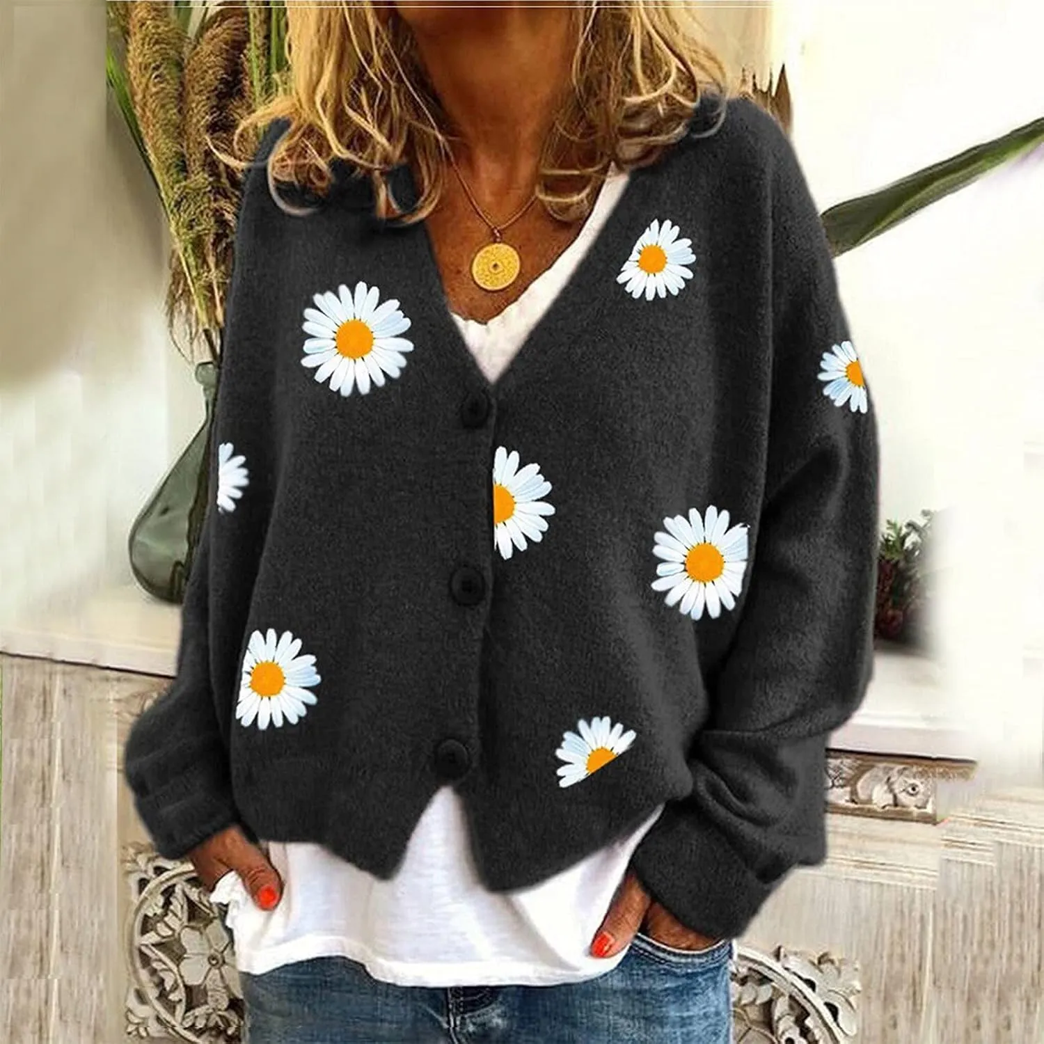 Women's O-Neck Long Sleeve Ribbed Knit Sweater Casual Sweater Warm Top Long Sweater Cardigan Vest