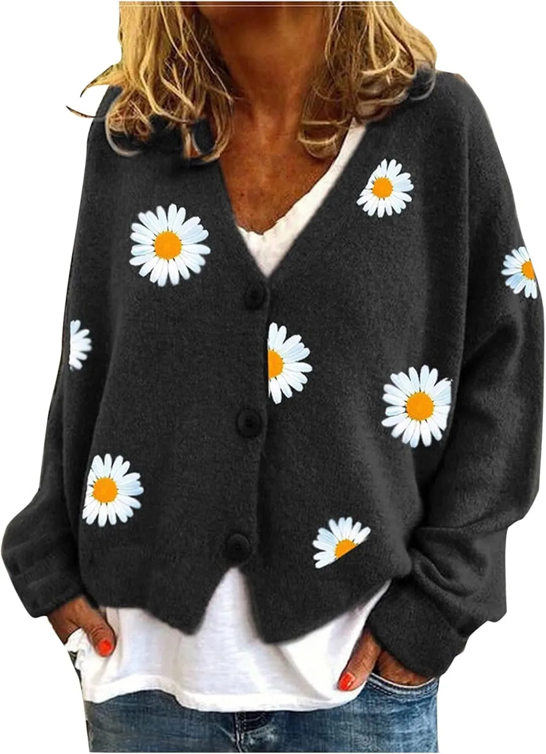 Women's O-Neck Long Sleeve Ribbed Knit Sweater Casual Sweater Warm Top Long Sweater Cardigan Vest