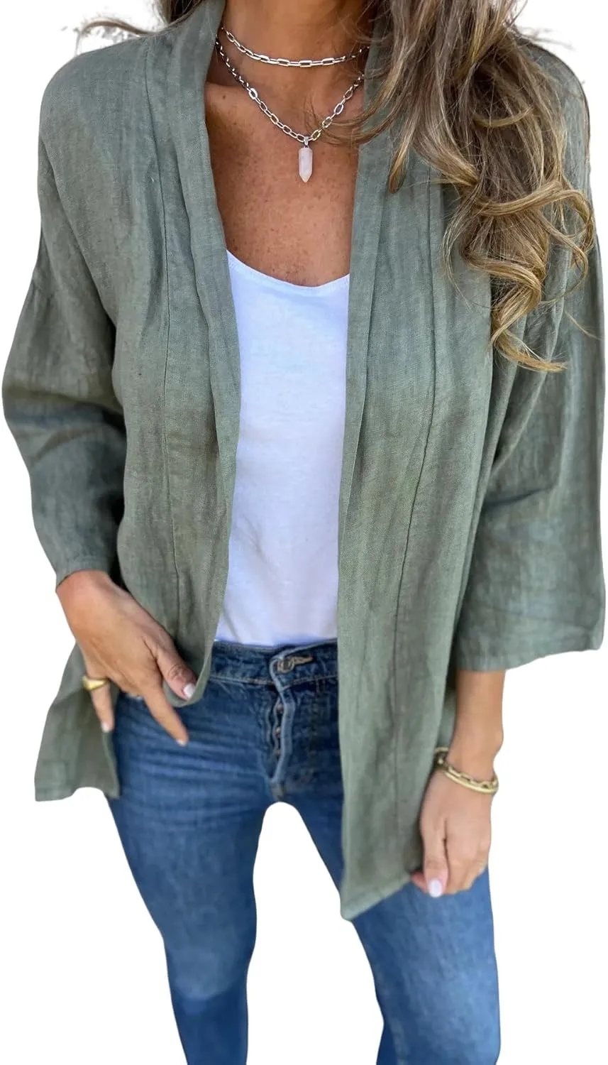 Womens Open Front Cardigans Casual Loose Fit Jackets Long Sleeve Classic Knit Sweaters Cardigan with Pockets
