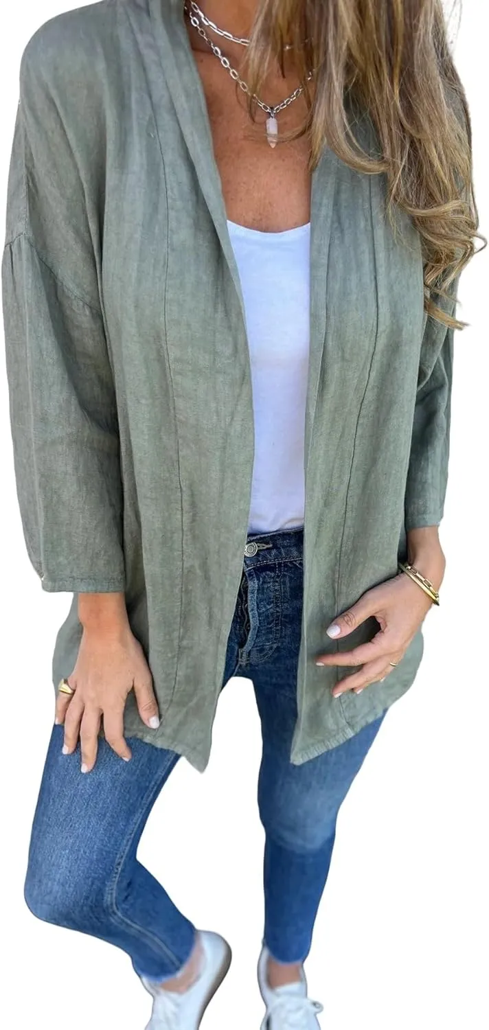 Womens Open Front Cardigans Casual Loose Fit Jackets Long Sleeve Classic Knit Sweaters Cardigan with Pockets