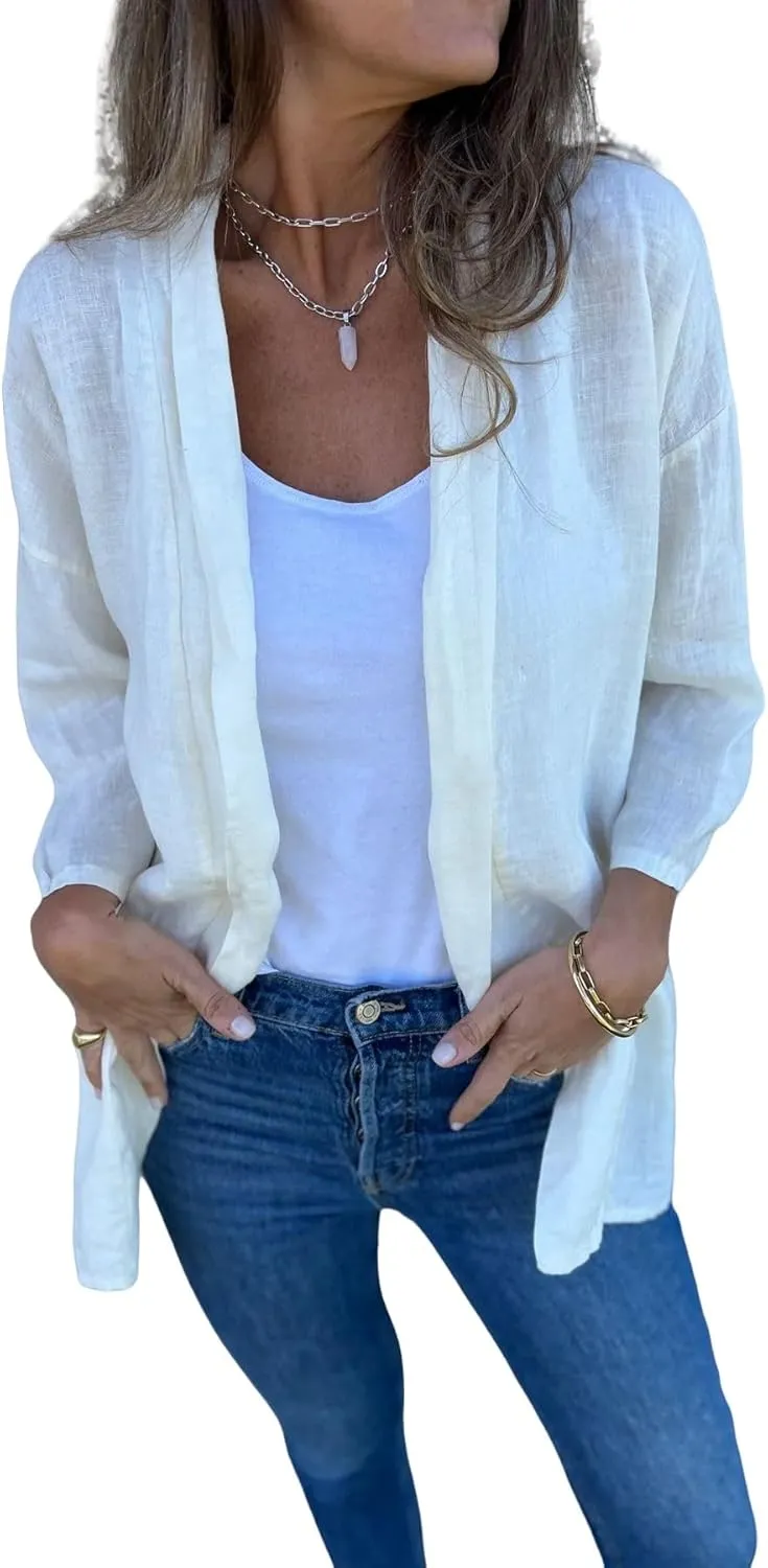 Womens Open Front Cardigans Casual Loose Fit Jackets Long Sleeve Classic Knit Sweaters Cardigan with Pockets