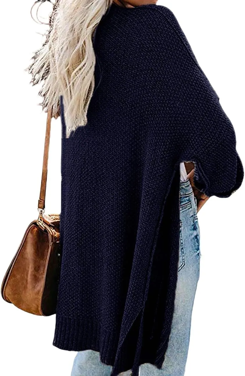 Women's Open Front Sweaters Lantern Sleeve Knit Chunky Cardigans Oversized Work Office Blouse 2024 Trendy Tops