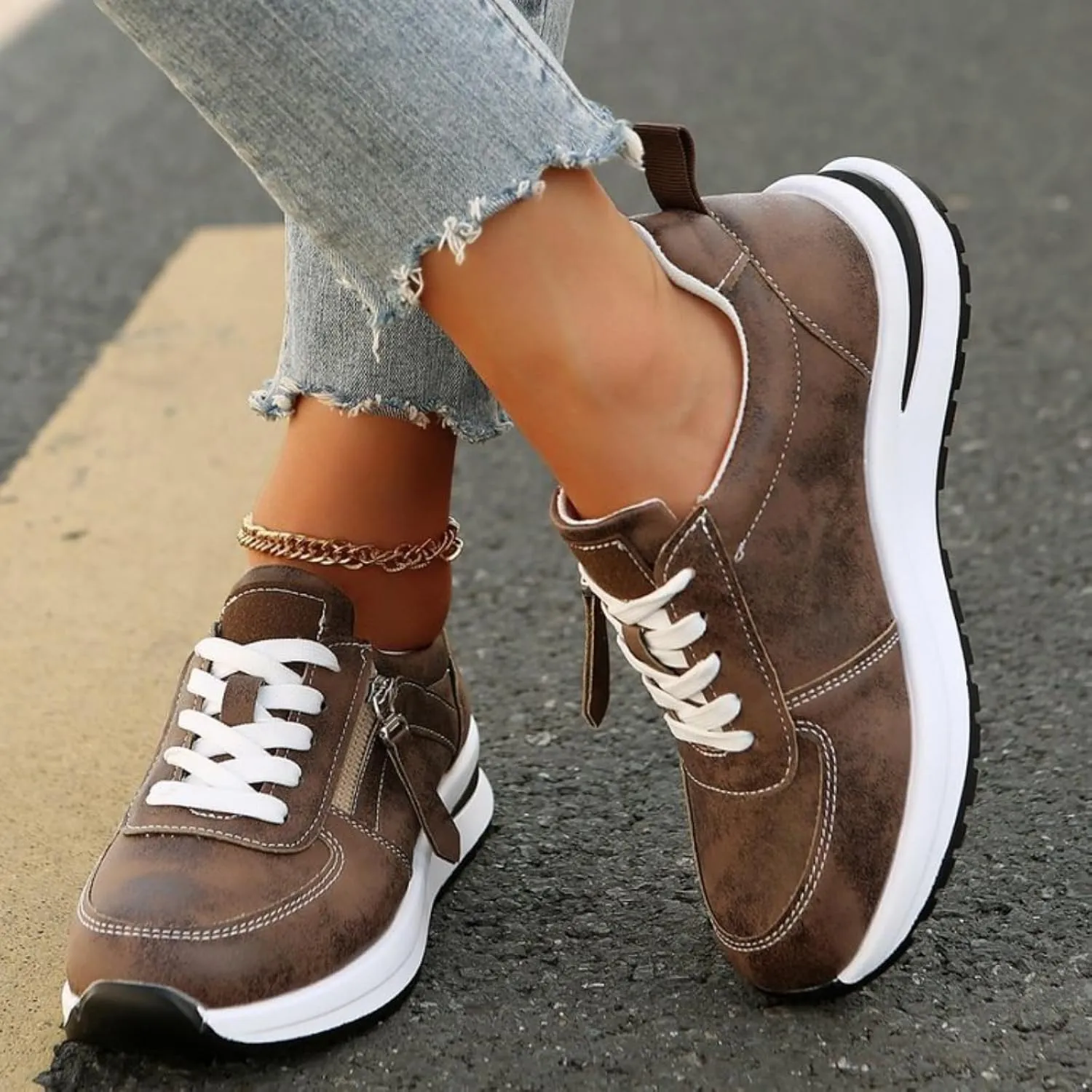 Women's Platform Fashion Sneakers Mesh Breathable Zero Drop Minimalist Summer Walking Sneakers Sparkling Casual Fashion Non-Slip Tennis Shoes