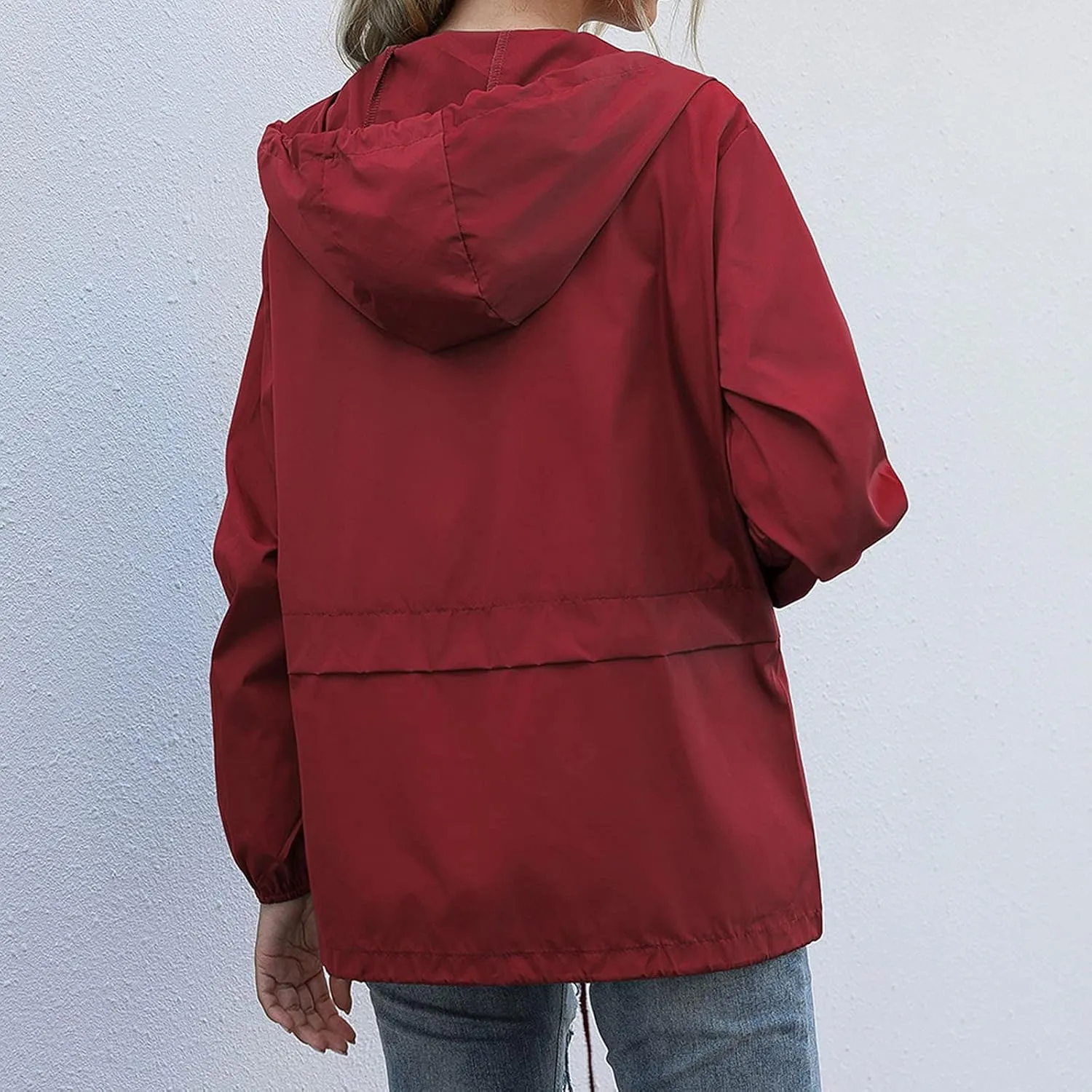 Womens Rain Jacket Lightweight Waterproof Raincoat with Hood Cycling Bike Cardigan Jackets Windbreaker Tops Coats