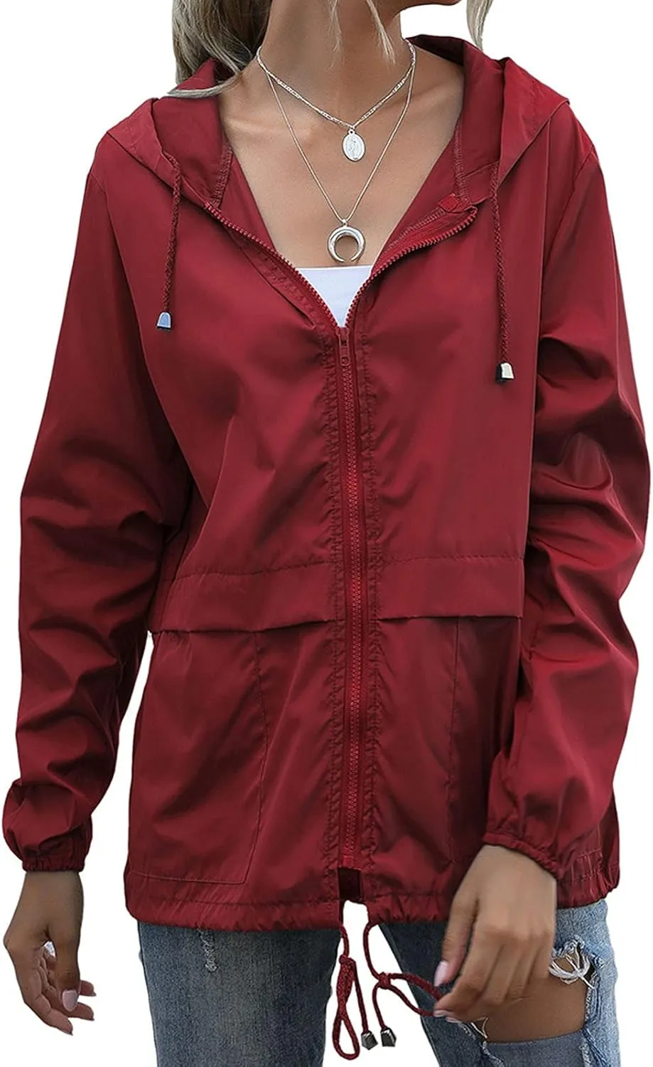 Womens Rain Jacket Lightweight Waterproof Raincoat with Hood Cycling Bike Cardigan Jackets Windbreaker Tops Coats