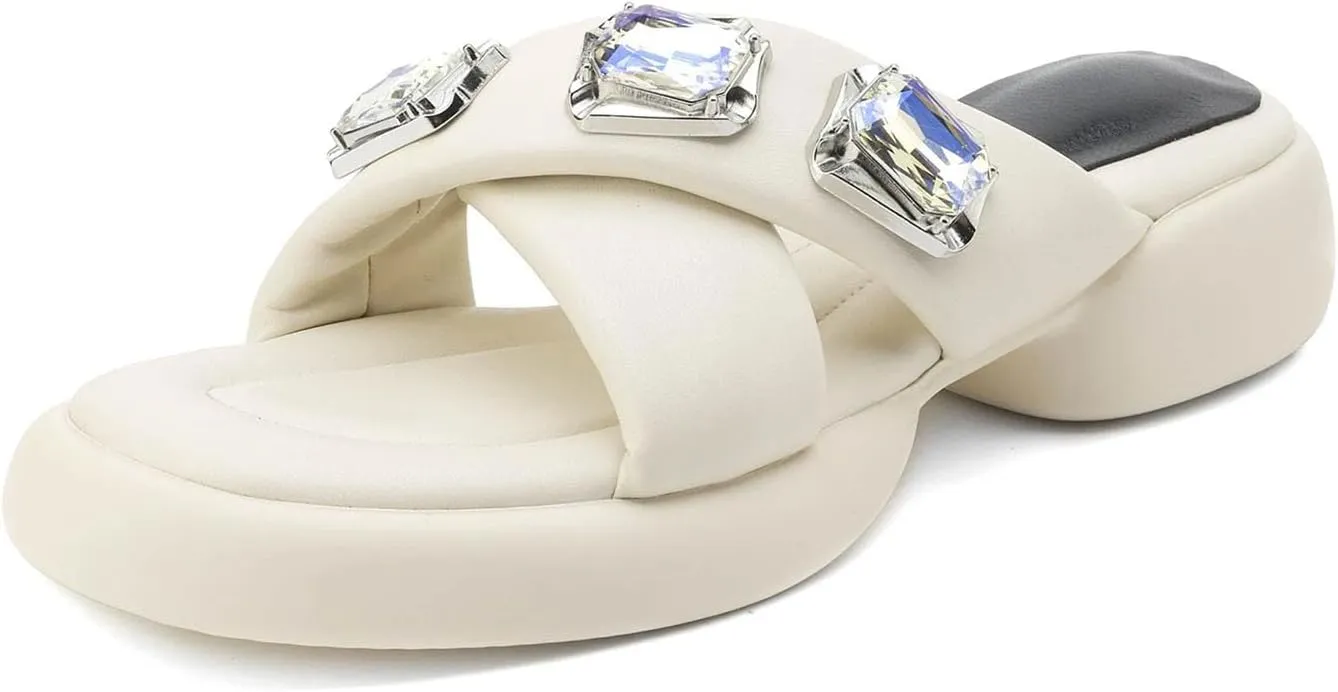 Women's Rhinestone Soft Mules - Med Heels Slingback Summer Dignified elegance Casual Platform