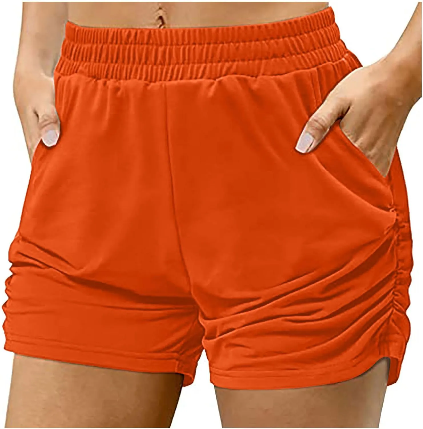 Womens Shorts Casual Athletic 2024 Elastic High Waist Ruched Solid Lounge Yoga Shorts Loose Soft Comfy Summer Shorts