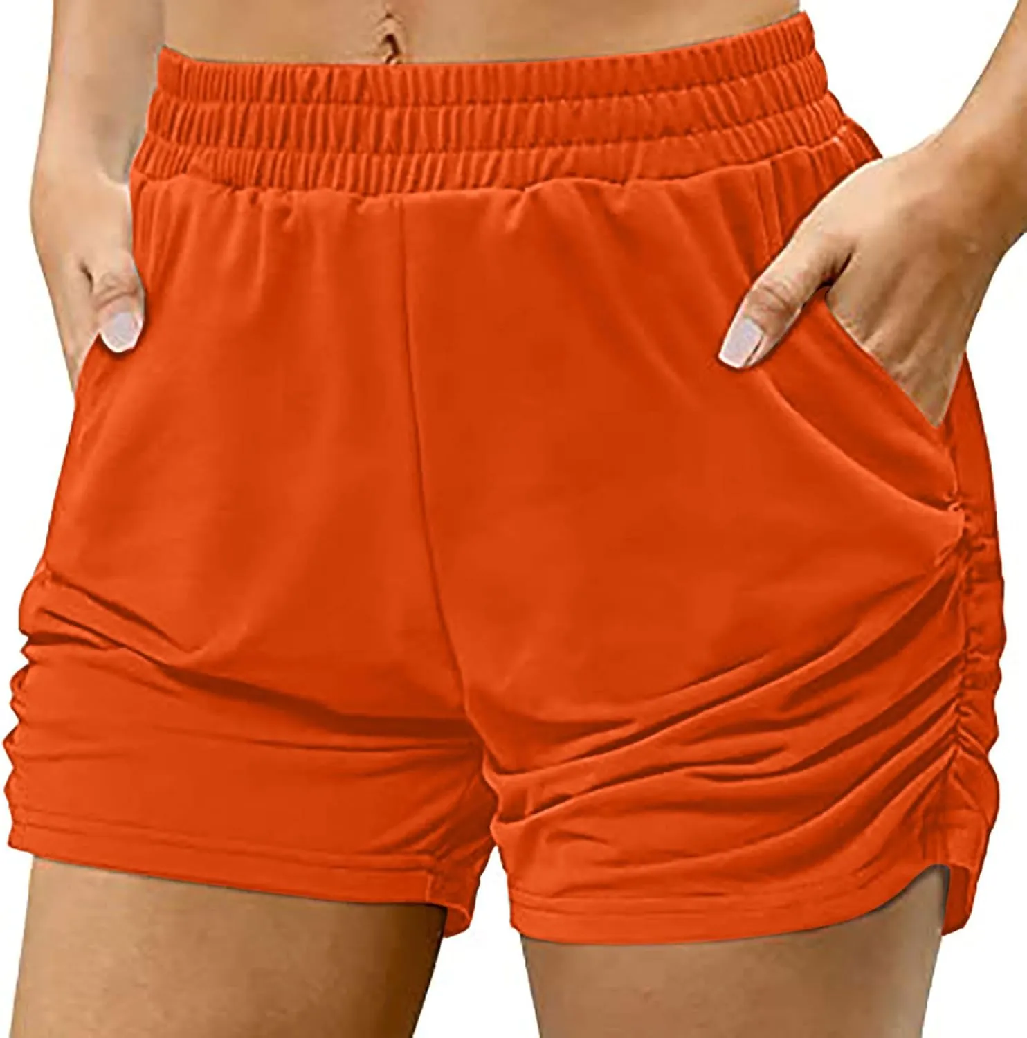 Womens Shorts Casual Athletic 2024 Elastic High Waist Ruched Solid Lounge Yoga Shorts Loose Soft Comfy Summer Shorts