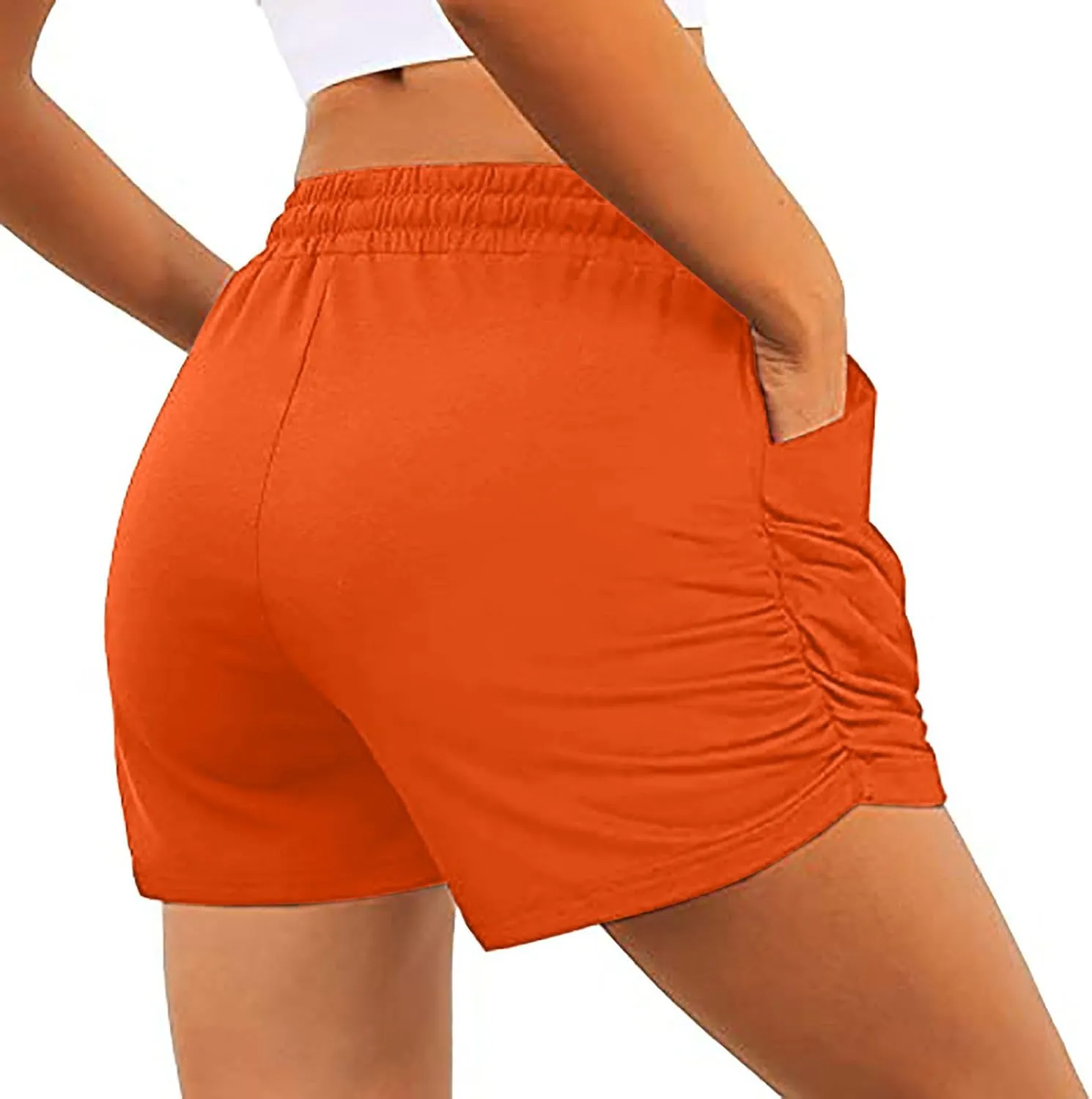Womens Shorts Casual Athletic 2024 Elastic High Waist Ruched Solid Lounge Yoga Shorts Loose Soft Comfy Summer Shorts