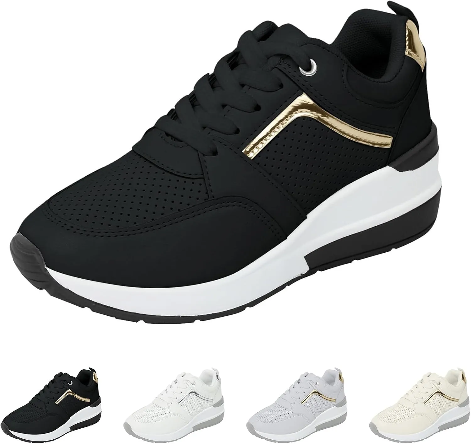 Women's Slip On Sneakers Casual Lace Up Non Slip Tennis Walking Shoes Classic Cutout Low Top Platform Sneakers Active Workout Breathable Hands-Free Comfortable Fashion Shoes