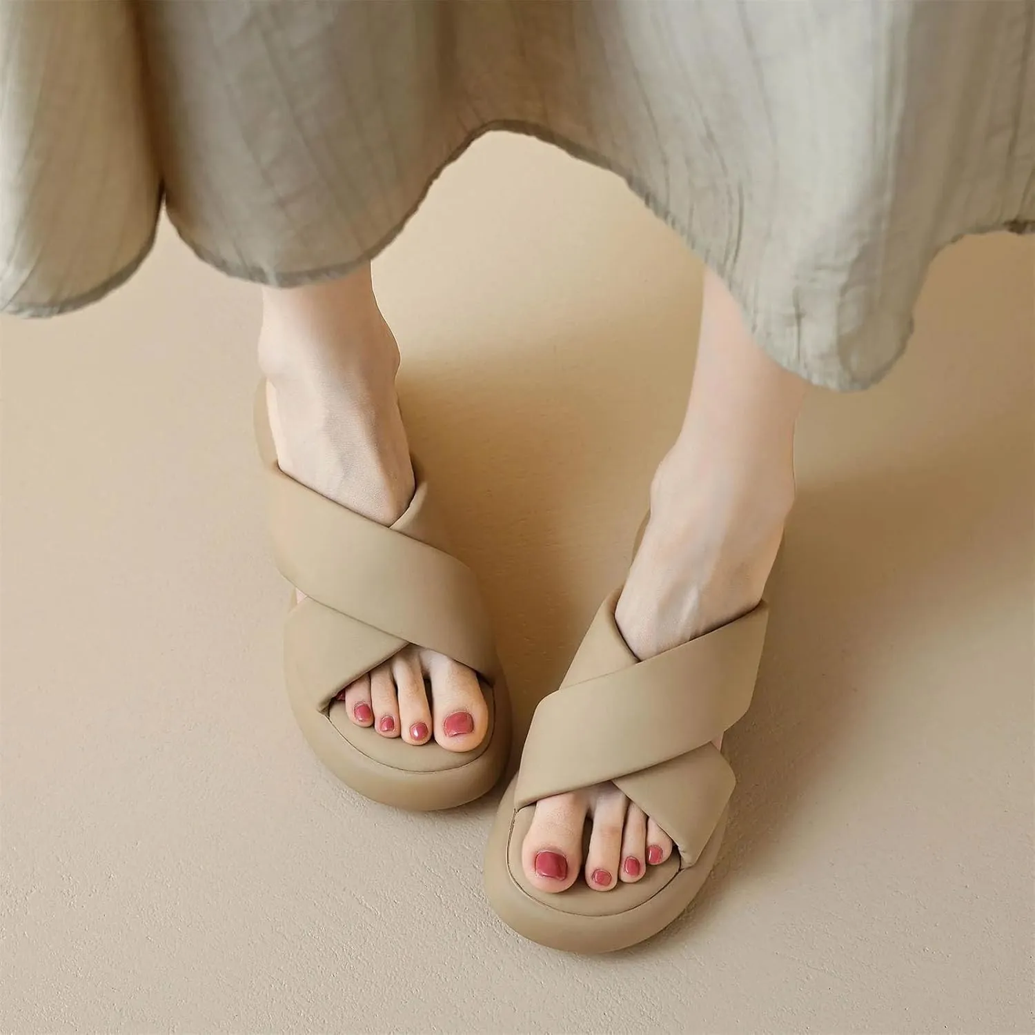 Women's Soft Slingback Mules - Med Heels Platform Summer Dating Casual