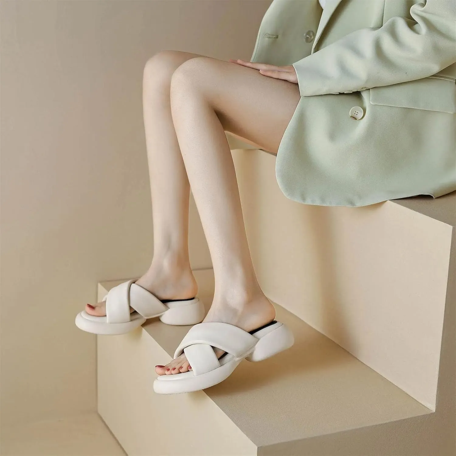 Women's Soft Slingback Mules - Med Heels Platform Summer Dating Casual