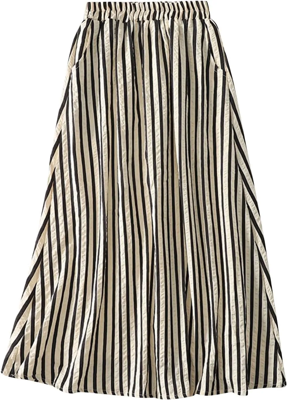 Women's Striped Skirts Elastic Waist Long Flowy Bohemian Cotton Linen Casual Summer Beach Holiday A Line Maxi Skirt