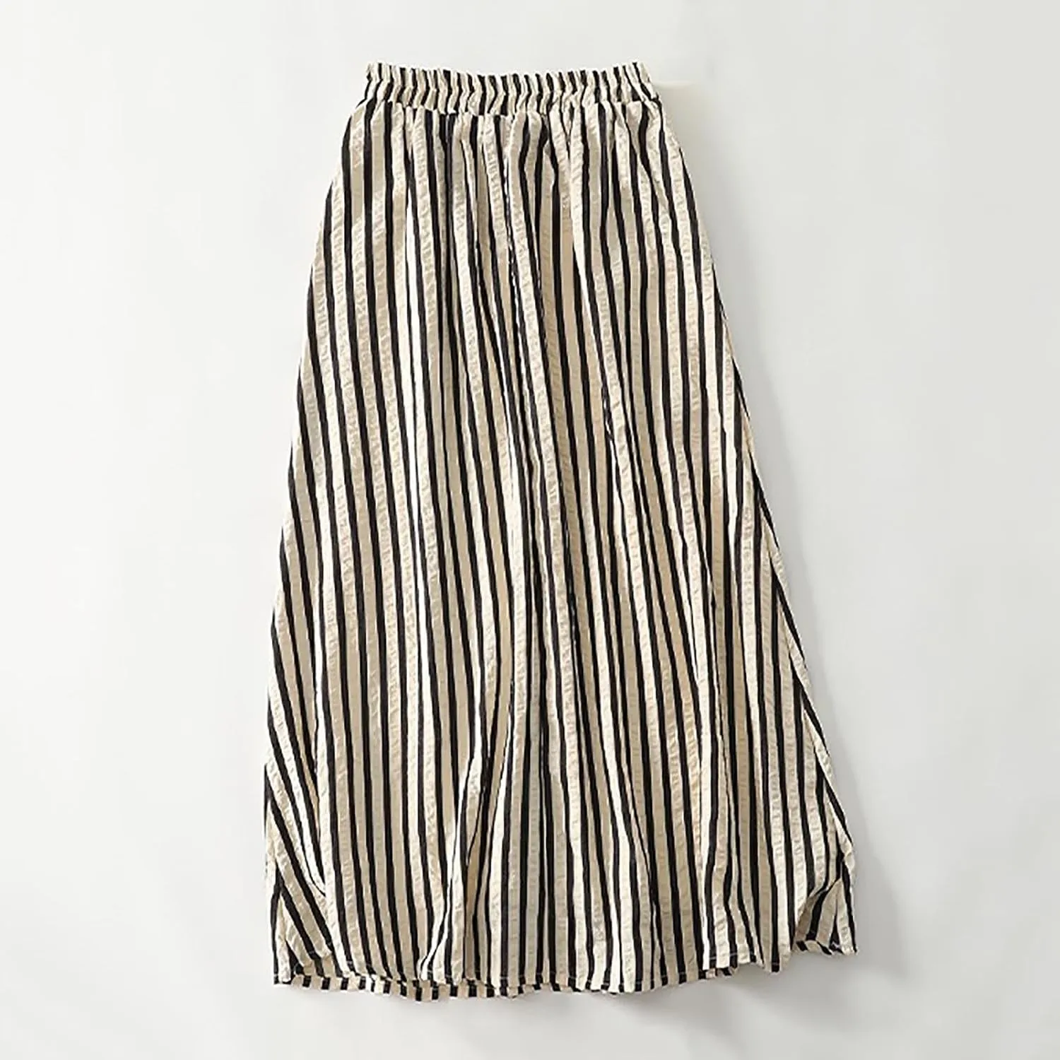 Women's Striped Skirts Elastic Waist Long Flowy Bohemian Cotton Linen Casual Summer Beach Holiday A Line Maxi Skirt