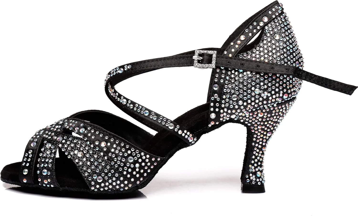 Women's Suede Sole Rhinestone Ballroom Dance Shoes Latin Salsa Glitter Performance Dance Shoes