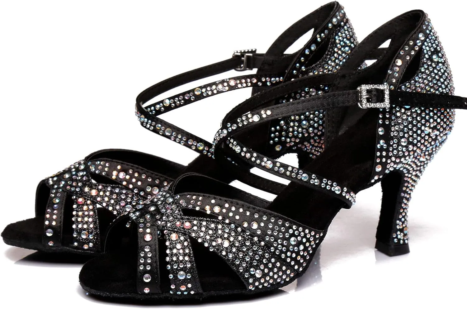 Women's Suede Sole Rhinestone Ballroom Dance Shoes Latin Salsa Glitter Performance Dance Shoes