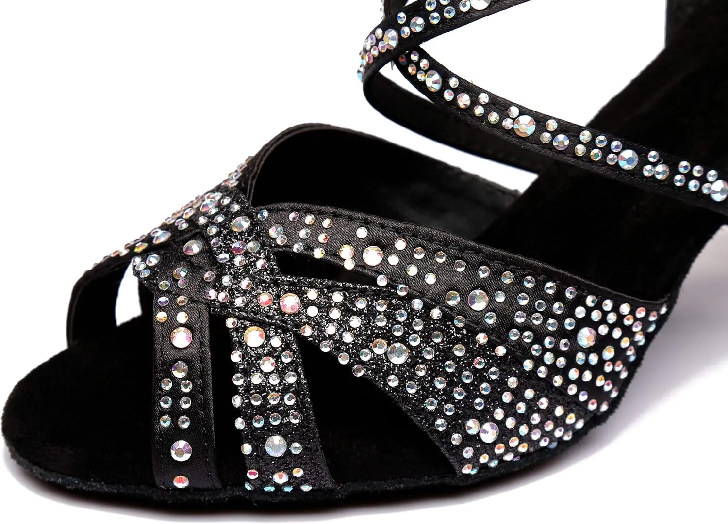 Women's Suede Sole Rhinestone Ballroom Dance Shoes Latin Salsa Glitter Performance Dance Shoes