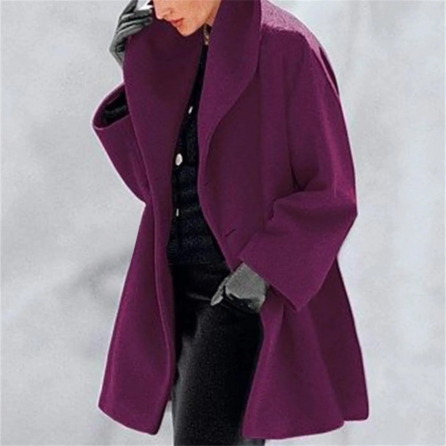 Womens Trench Coat Long Wool Blend Coats Single Breasted Jackets Fall Winter Casual Shawl Collar Overcoat Outerwear
