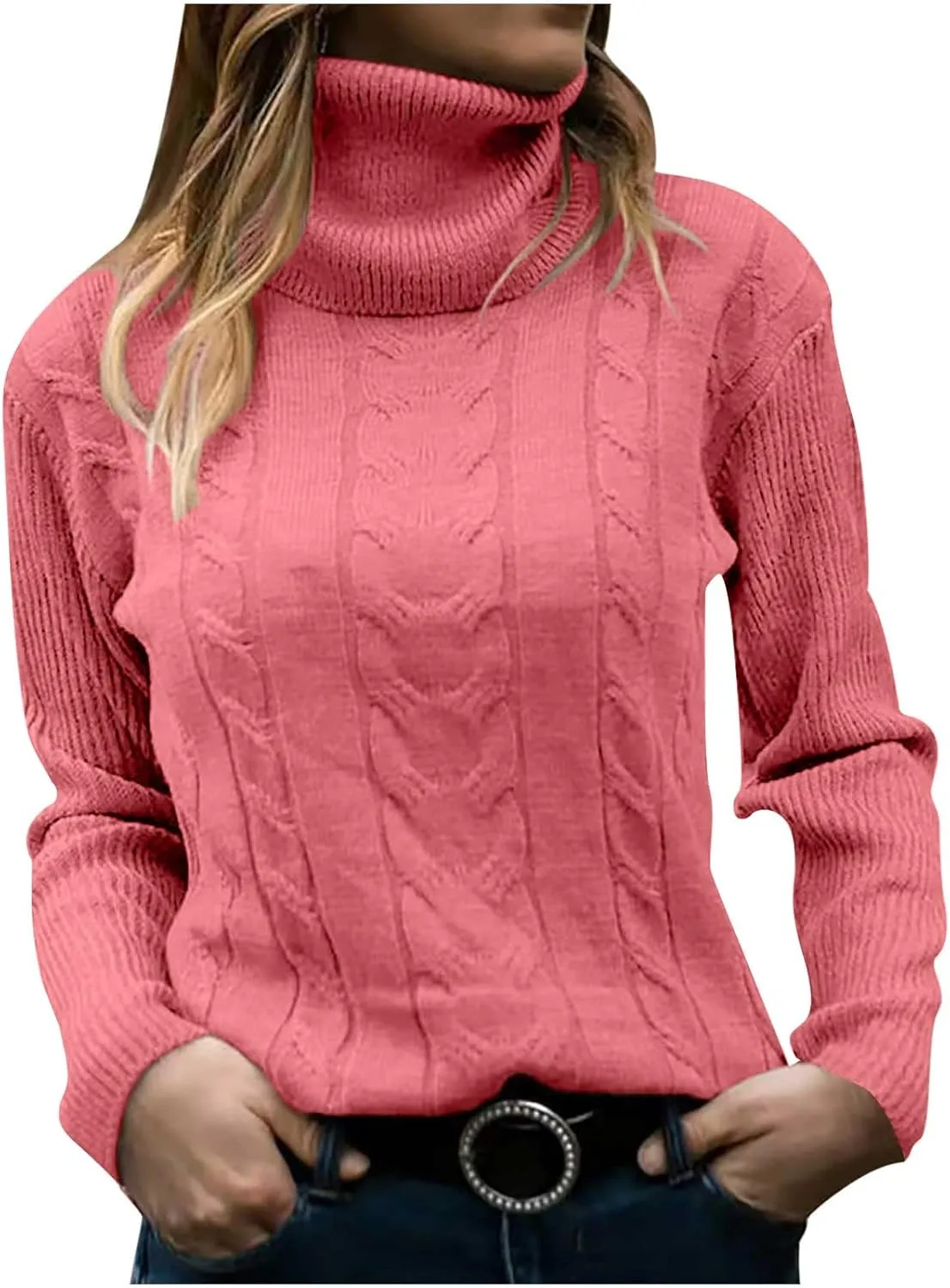 Women's Turtleneck Sweaters Fashion Long Sleeves Ribbed Knit Pullover Loose Casual Knitwear Fall Going Out Tops