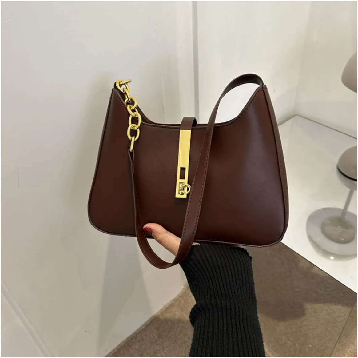 Women's Vegan Leather Shoulder Bag Fashion Handbags Strap with Metal Ring Casual Purse Satchel