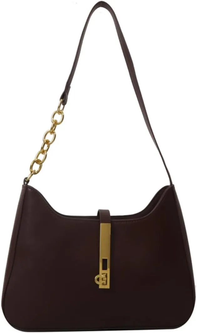 Women's Vegan Leather Shoulder Bag Fashion Handbags Strap with Metal Ring Casual Purse Satchel
