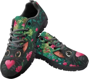 Womens Walking Shoes Non Slip Gym Workout Sneakers Popular Lace-Up Lightweight Comfort Cushion Shoes for Outdoor Size 5-12 Black Sole
