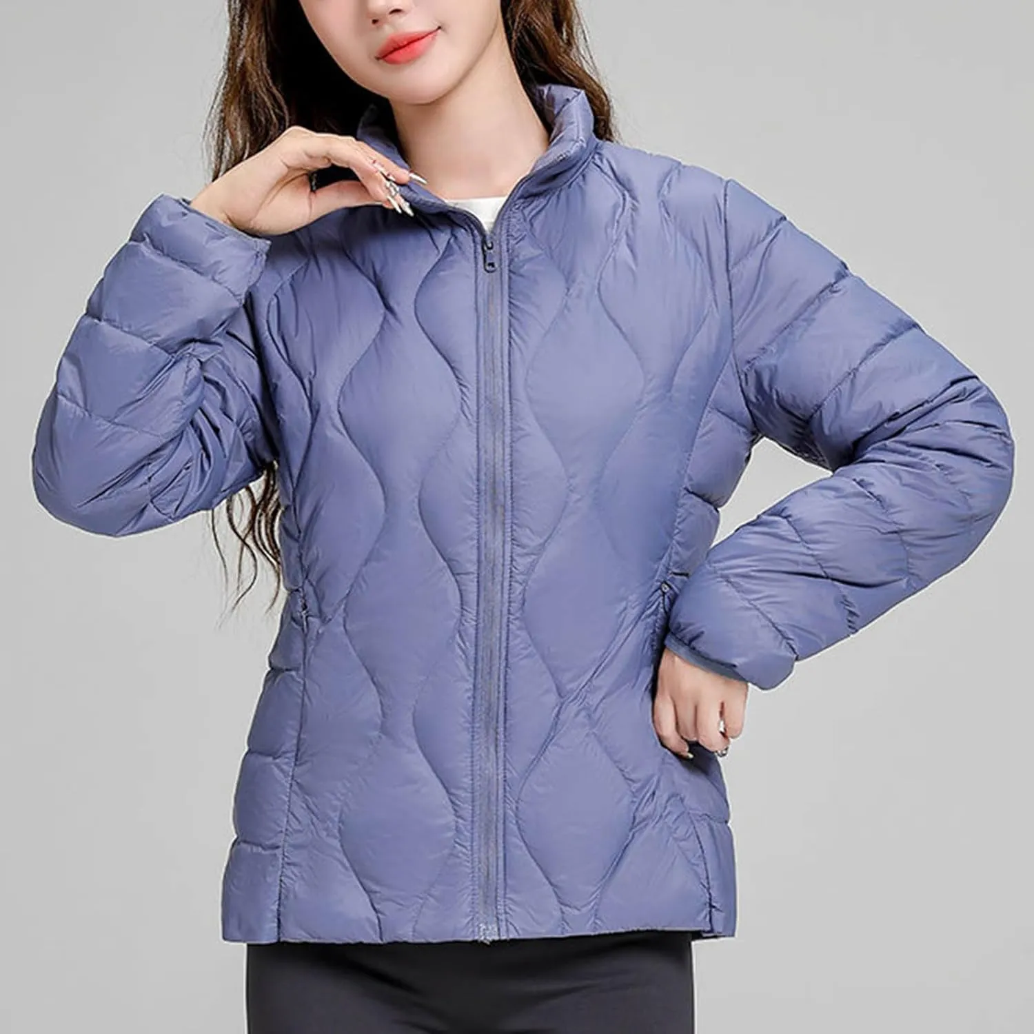 Women's Winter Warm Jacket Fashion Solid Color Stand Collar Long Sleeves Lightweight Down Cotton Parkas Jacket